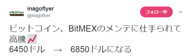 BitMEXのメンテに仕手られて高騰