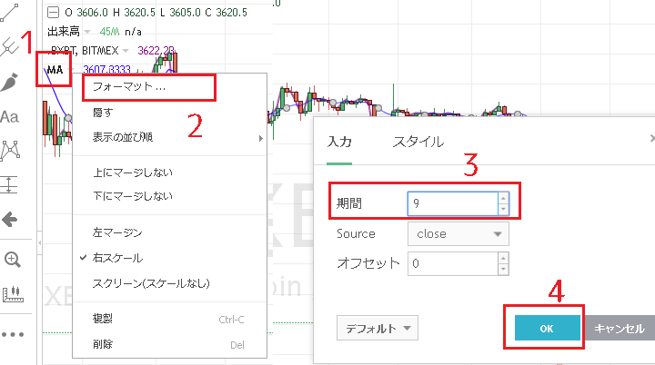 TradingViewの移動平均線時間軸の変更