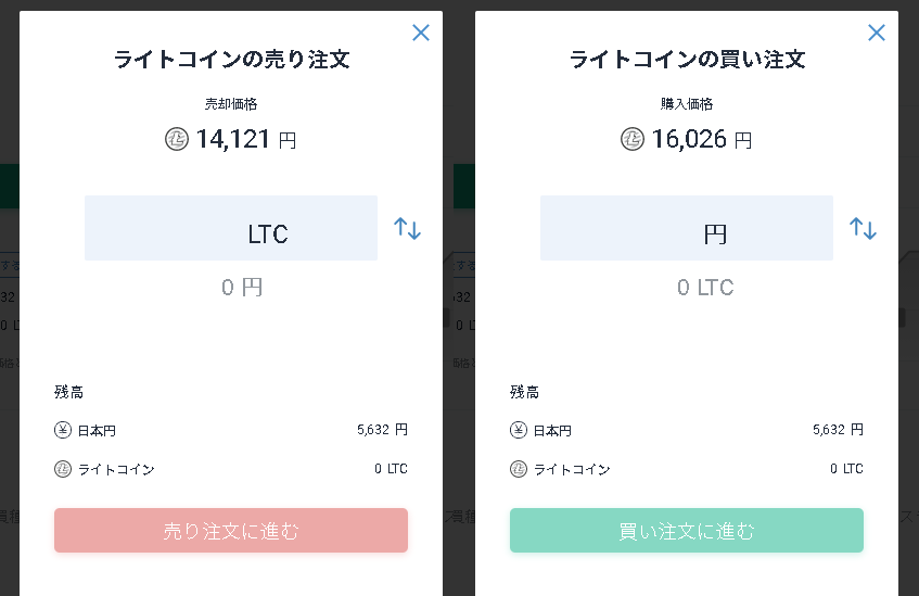 ビットフライヤーの販売所LTC価格Bid-Ask