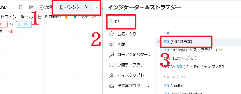 TradingViewでRSIを表示