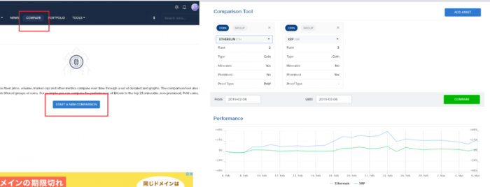 coinlibの機能③仮想通貨の比較