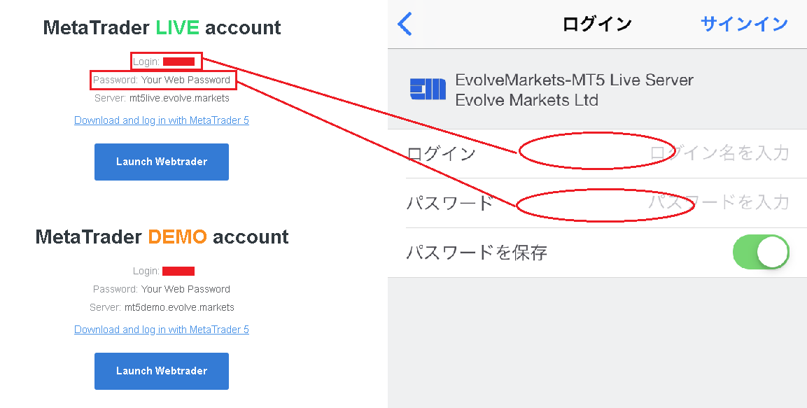 Evolve mt5口座にログイン