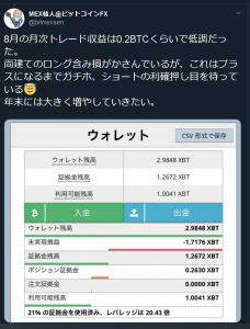2019年8月のトレード収支
