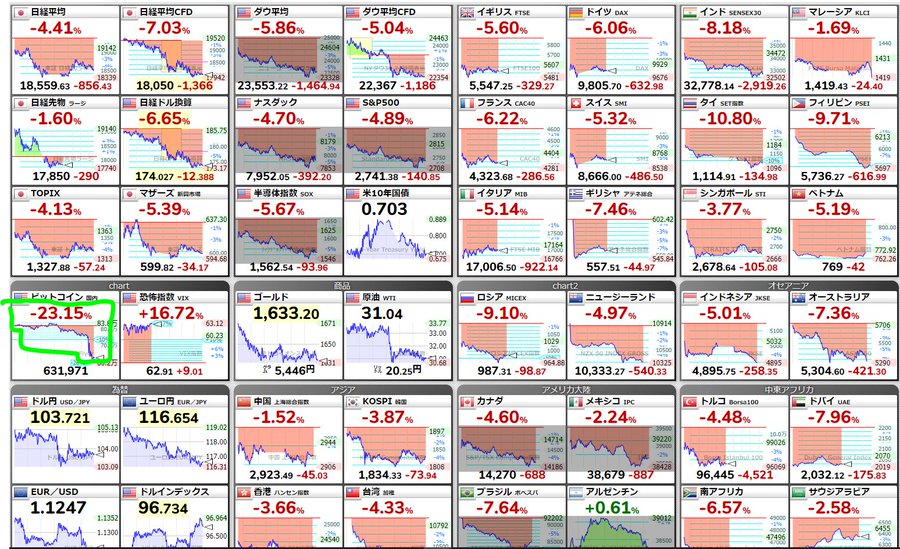 ビットコインが金融市場で最大級の下落率