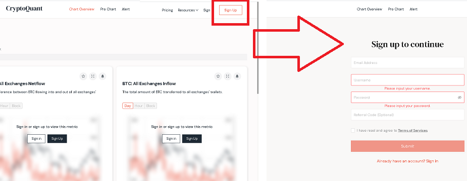 cryptoquant無料会員に登録