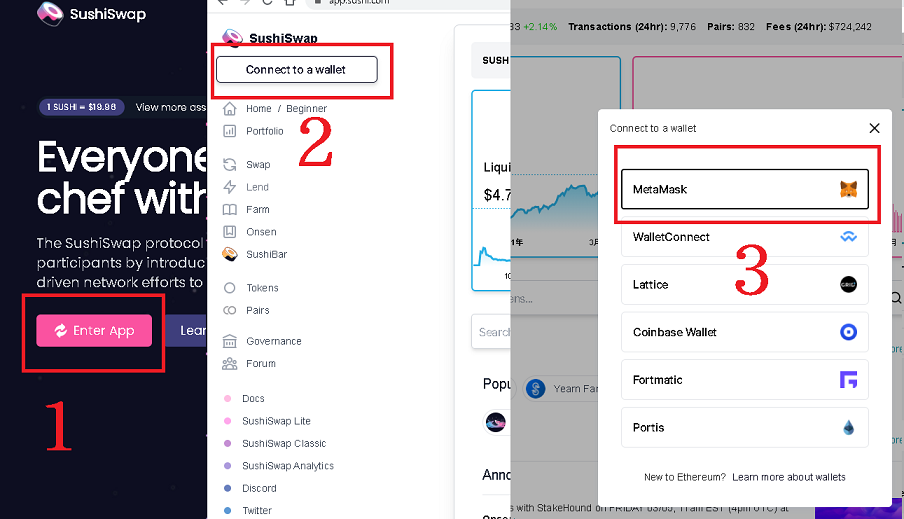 SushiSwapにアクセスしMetaMaskと同期