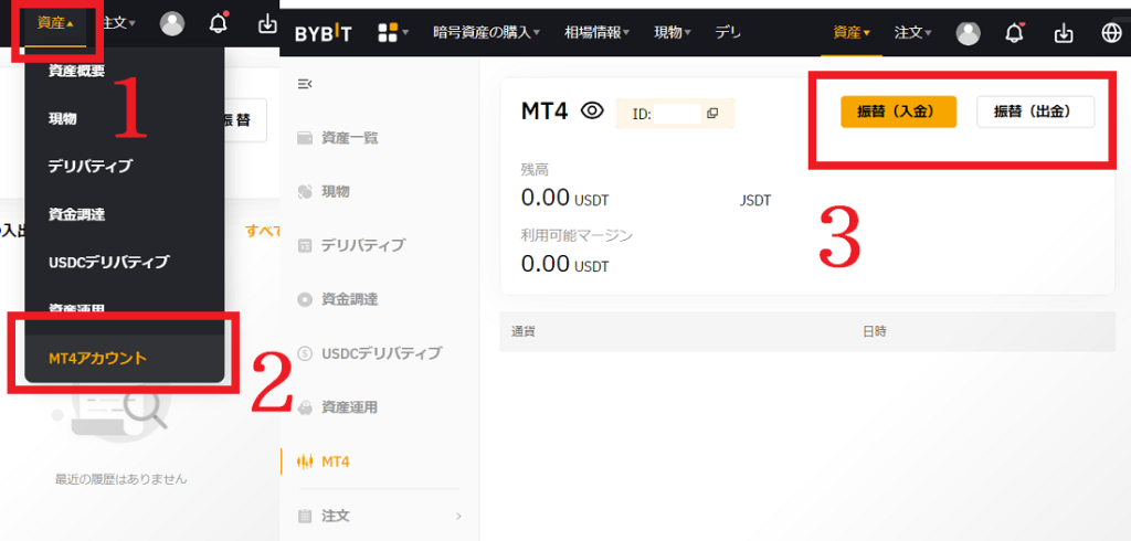 BybitのMT4アカウントに入金