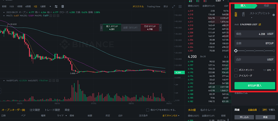 binance-levaregetoken通常の現物取引と同じ