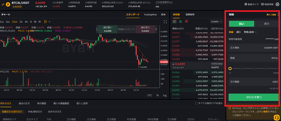 bybit-levaregetoken-通常の現物取引と同じ手順