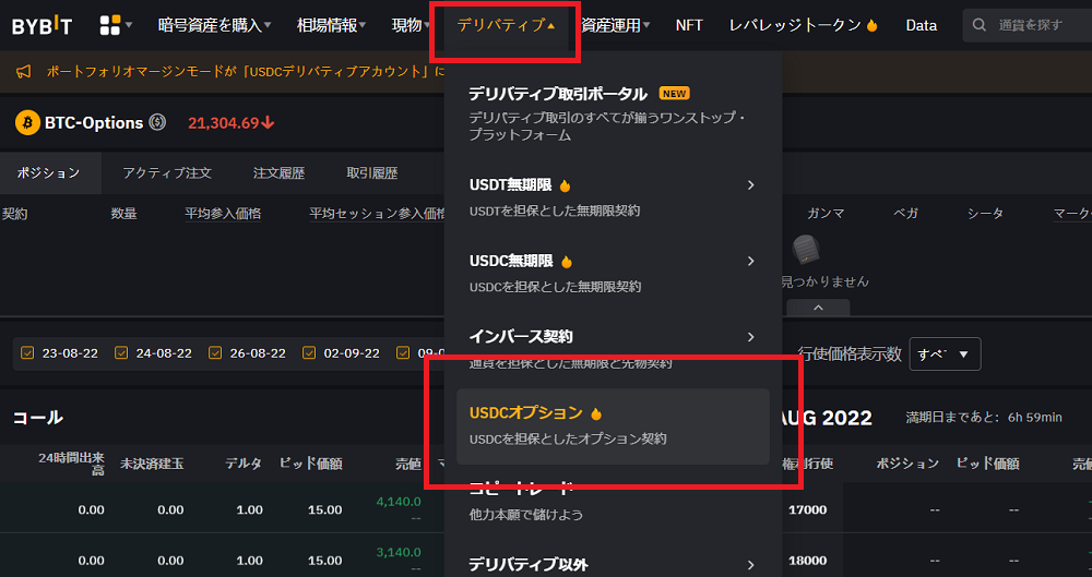 bybit-「USDCオプション」を選択