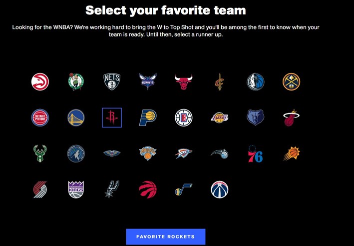 NBA TOP SHOT好きなチームの選択