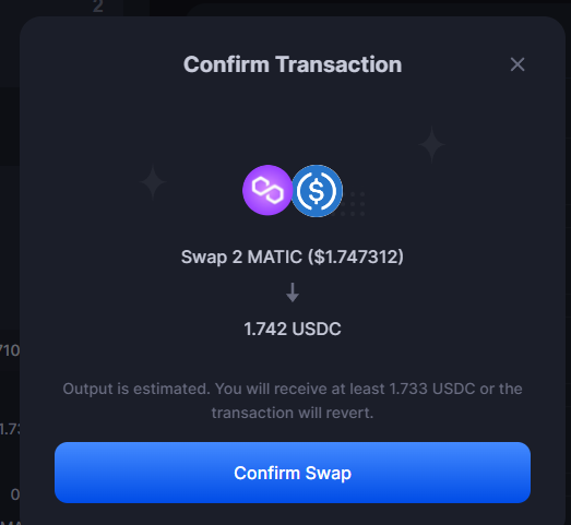 QuickSwap（クイックスワップ）Comfirm Swap