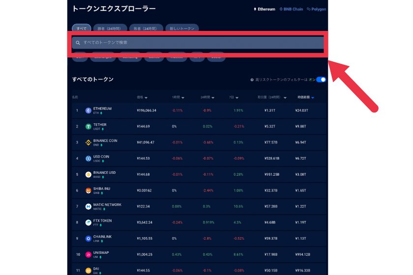  DappRadar トークンエクスプローラー2