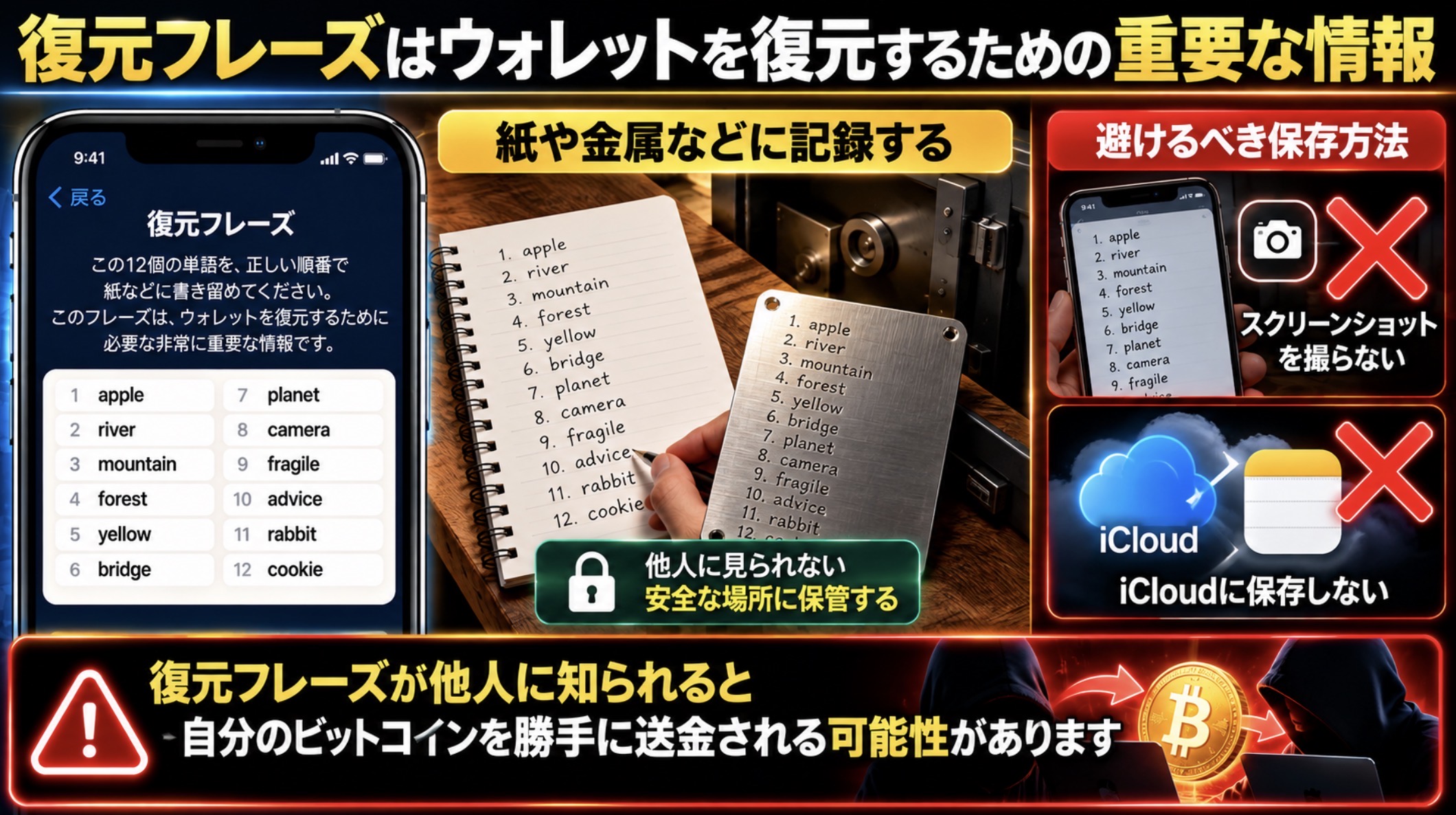 復元フレーズをオフラインで保管する