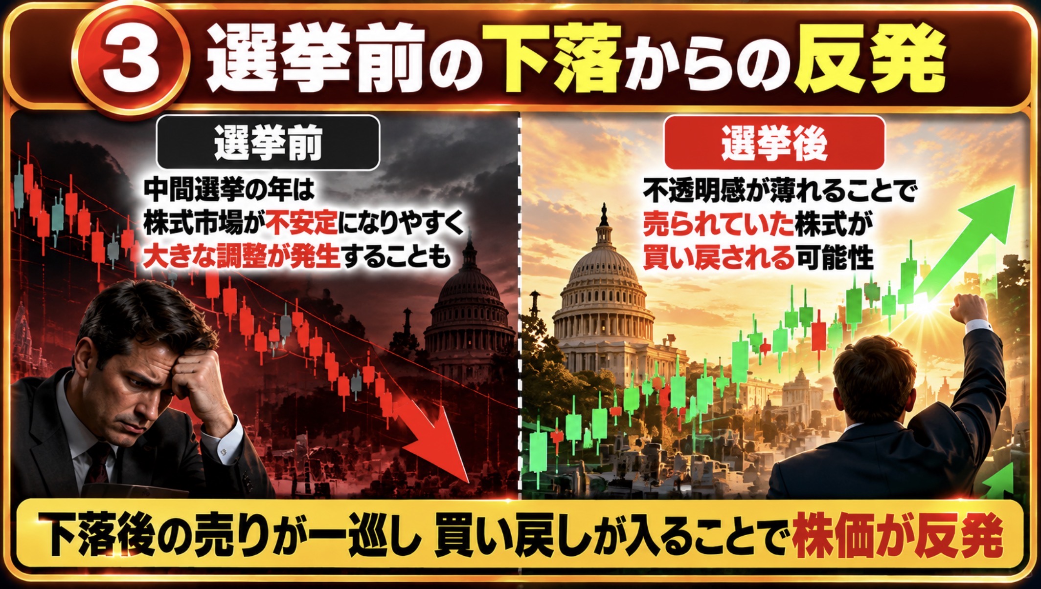 選挙前の下落から反発する